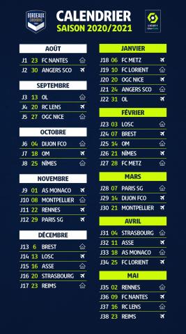 Calendrier Girondins de Bordeaux 2020/2021