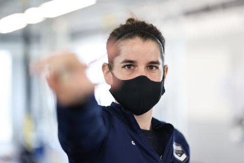 Charlotte Bilbault lors de l'entraînement en salle ce matin