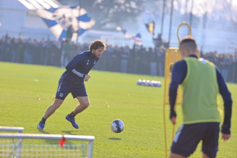 Les joueurs bordelais à l'entraînement avant le match (Bordeaux-Marseille, 0-0, Saison 2020-2021)