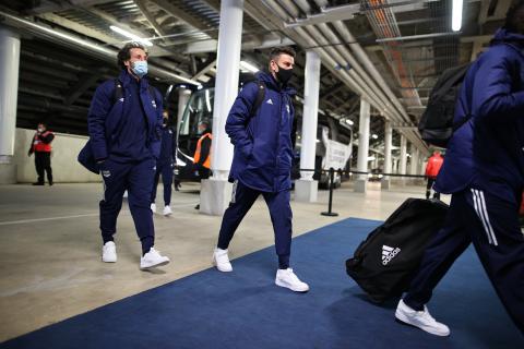 Les joueurs arrivent au Stade (Bordeaux-Marseille, 0-0, Saison 2020-2021)