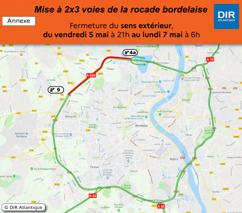 Fermeture de la rocade extérieure pour Bordeaux-Caen (mai 2023)