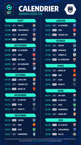 Le calendrier de Ligue 2 BKT saison 2023-2024